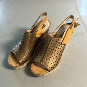 PIKOLINOS Womens Bali Wedge High Heel Open Toe Sandals Sz 40 Gold/Bronze Leather